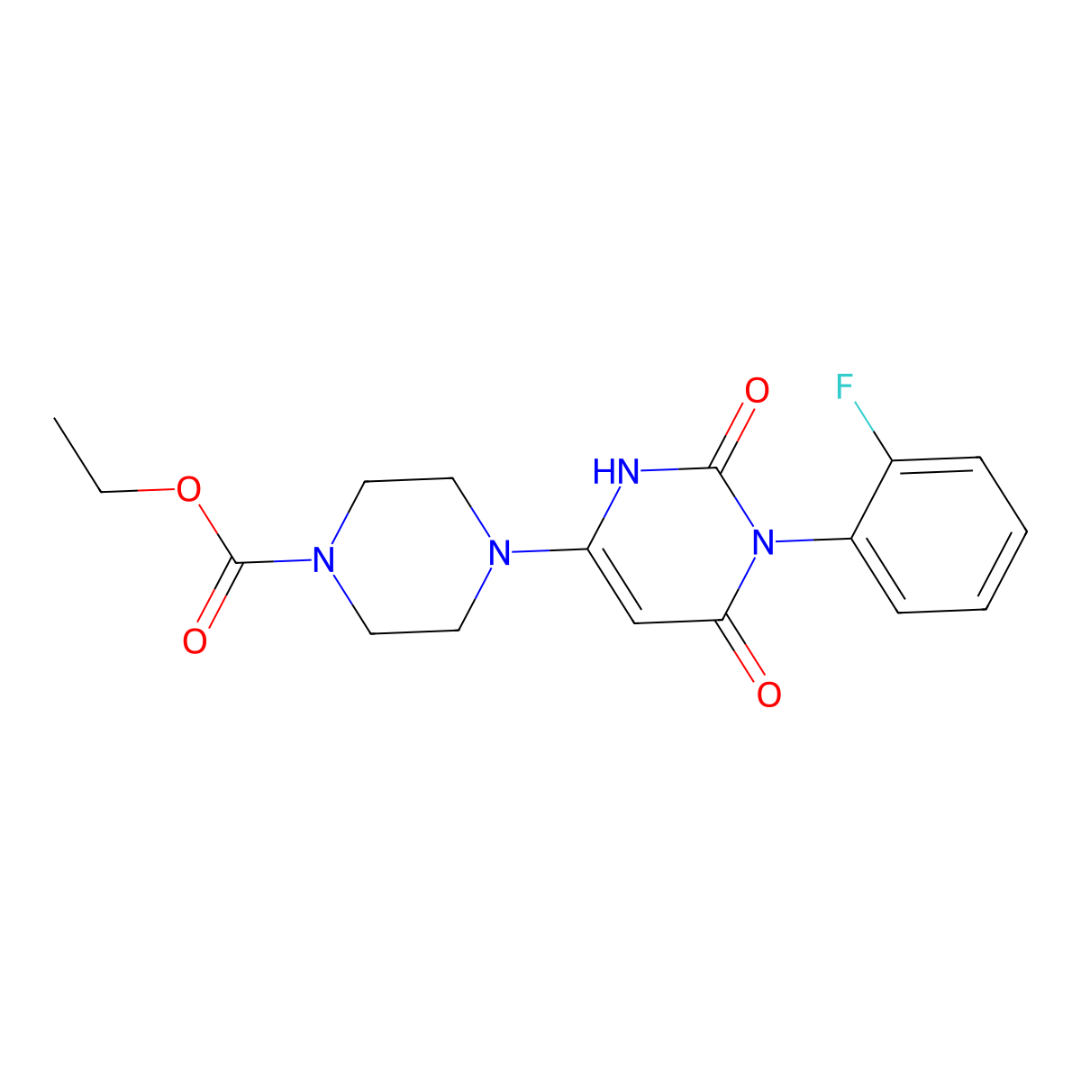 Ethyl 4-(1-(2-fluorophenyl)-2,6-dioxo-1,2,3,6-tetrahydropyrimidin-4-yl)piperazine-1-carboxylate molecular structure, CAS 862828-77-1