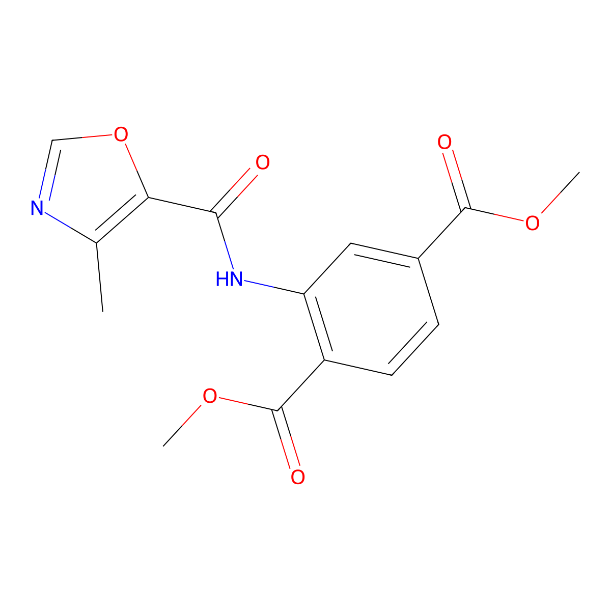 Dimethyl 2-(4-methyloxazole-5-carboxamido)terephthalate molecular structure, CAS 862829-08-1