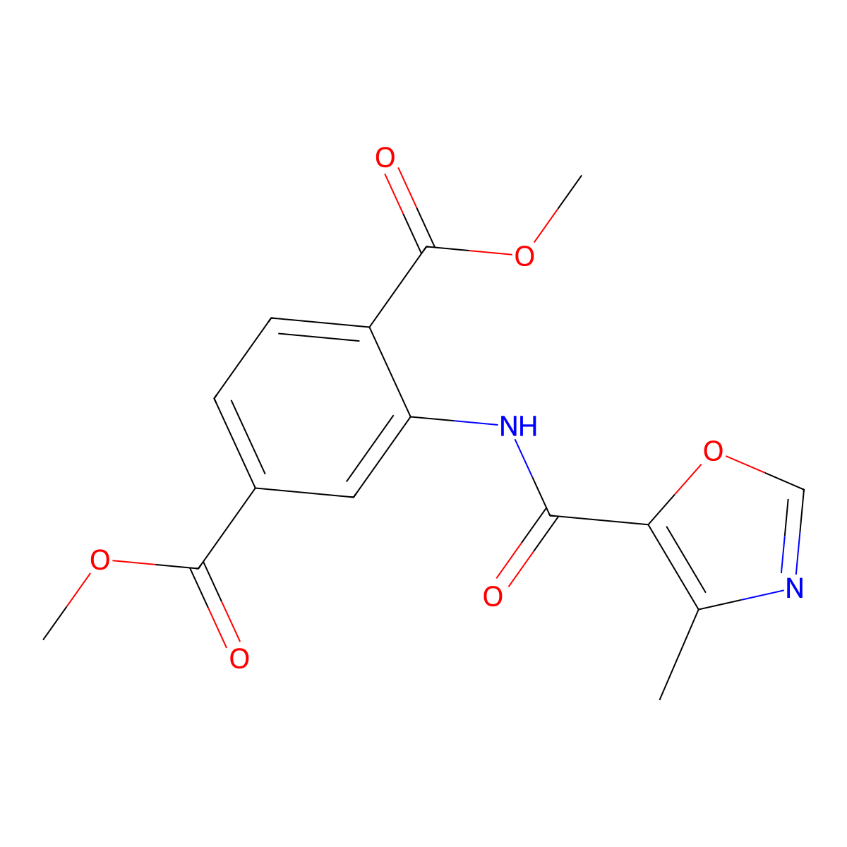 Dimethyl 2-(4-methyloxazole-5-carboxamido)terephthalate molecular structure, CAS 862829-08-1