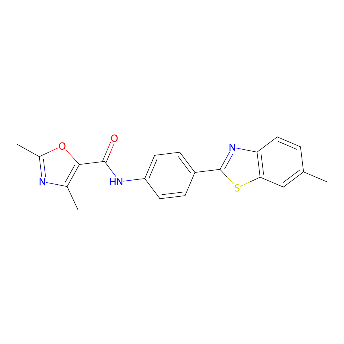 2,4-dimethyl-N-[4-(6-methyl-1,3-benzothiazol-2-yl)phenyl]-1,3-oxazole-5-carboxamide molecular structure, CAS 862829-25-2