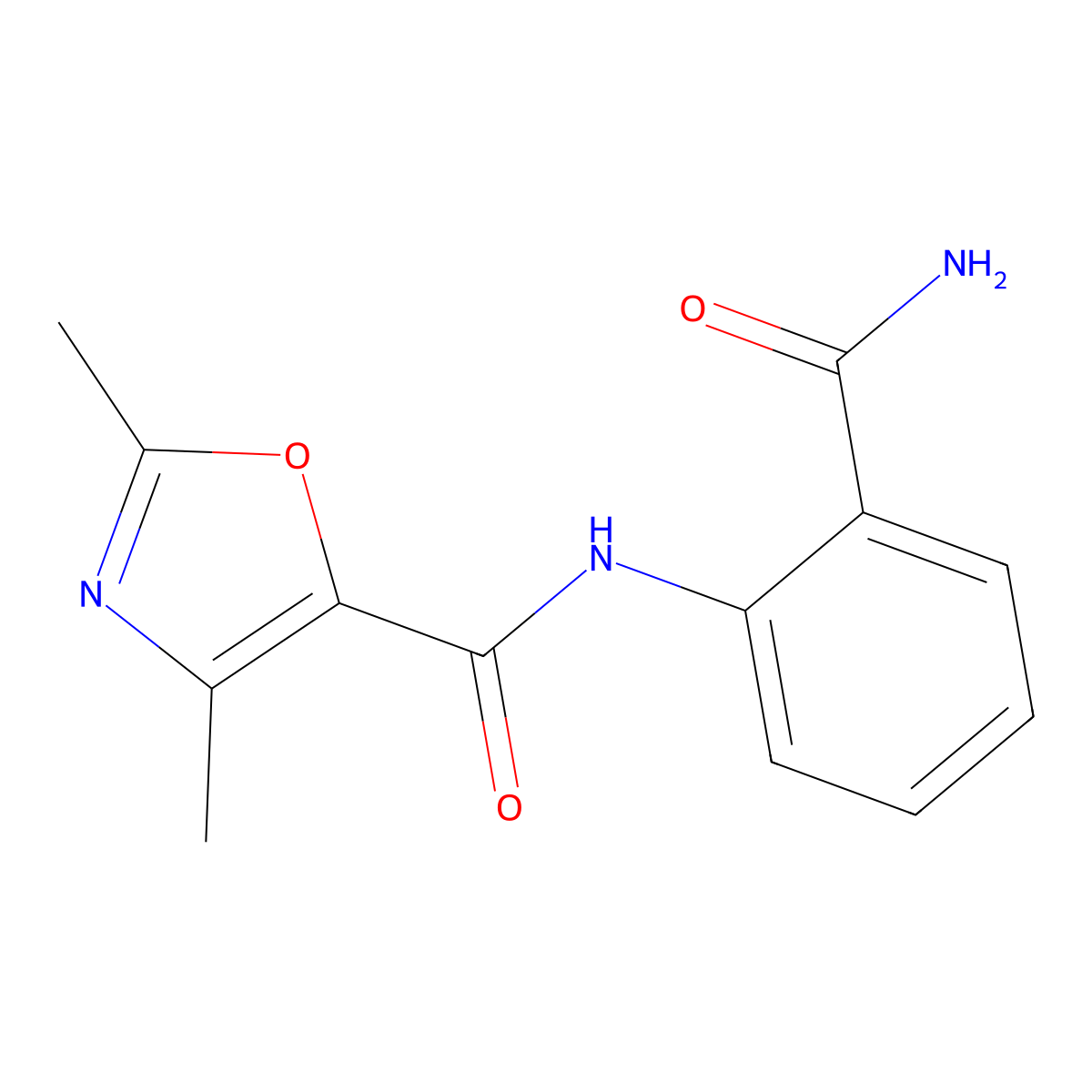 N-(2-carbamoylphenyl)-2,4-dimethyl-1,3-oxazole-5-carboxamide molecular structure, CAS 862829-40-1