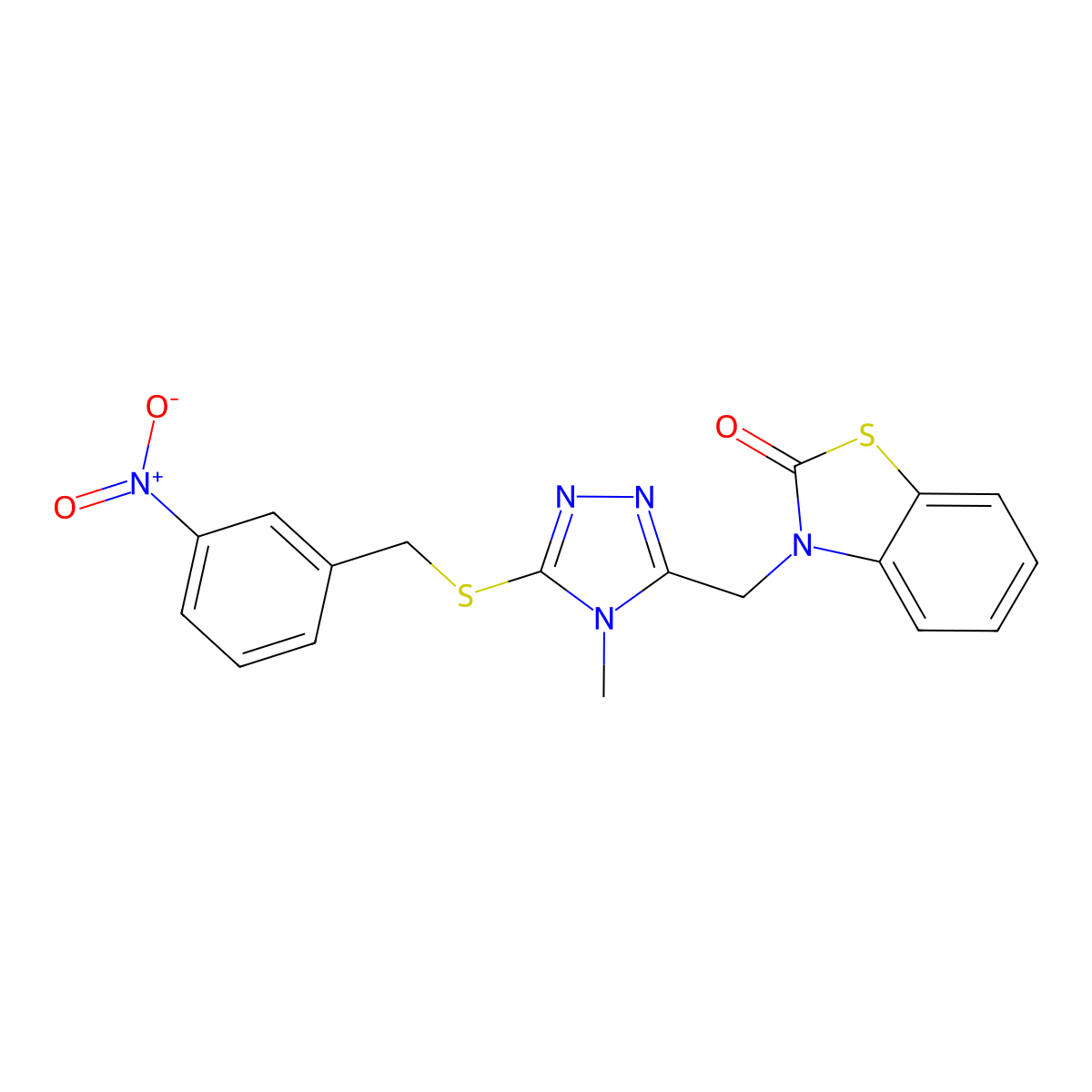 3-((4-methyl-5-((3-nitrobenzyl)thio)-4H-1,2,4-triazol-3-yl)methyl)benzo[d]thiazol-2(3H)-one molecular structure, CAS 862829-44-5