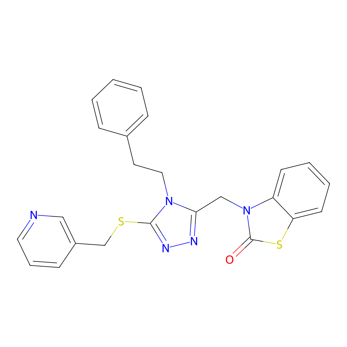 3-((4-phenethyl-5-((pyridin-3-ylmethyl)thio)-4H-1,2,4-triazol-3-yl)methyl)benzo[d]thiazol-2(3H)-one molecular structure, CAS 862829-47-8
