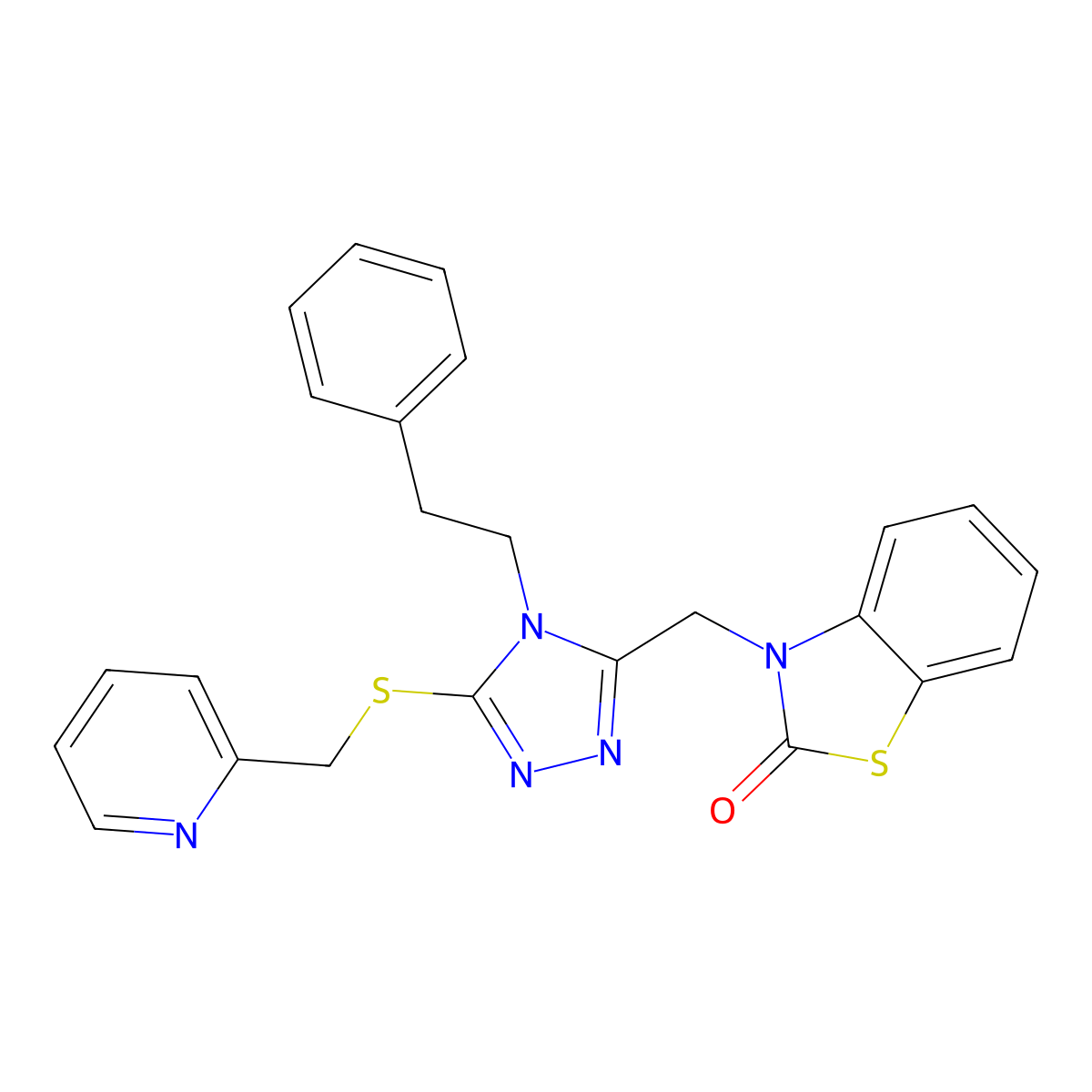 3-((4-phenethyl-5-((pyridin-2-ylmethyl)thio)-4H-1,2,4-triazol-3-yl)methyl)benzo[d]thiazol-2(3H)-one molecular structure, CAS 862829-48-9