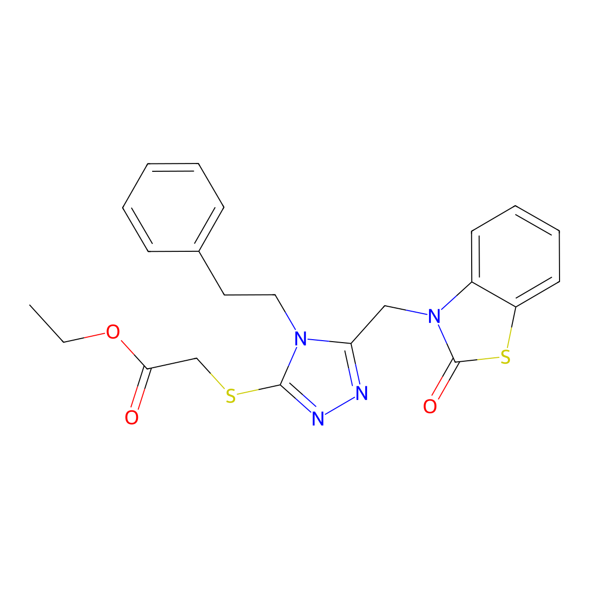 ethyl 2-((5-((2-oxobenzo[d]thiazol-3(2H)-yl)methyl)-4-phenethyl-4H-1,2,4-triazol-3-yl)thio)acetate molecular structure, CAS 862829-49-0