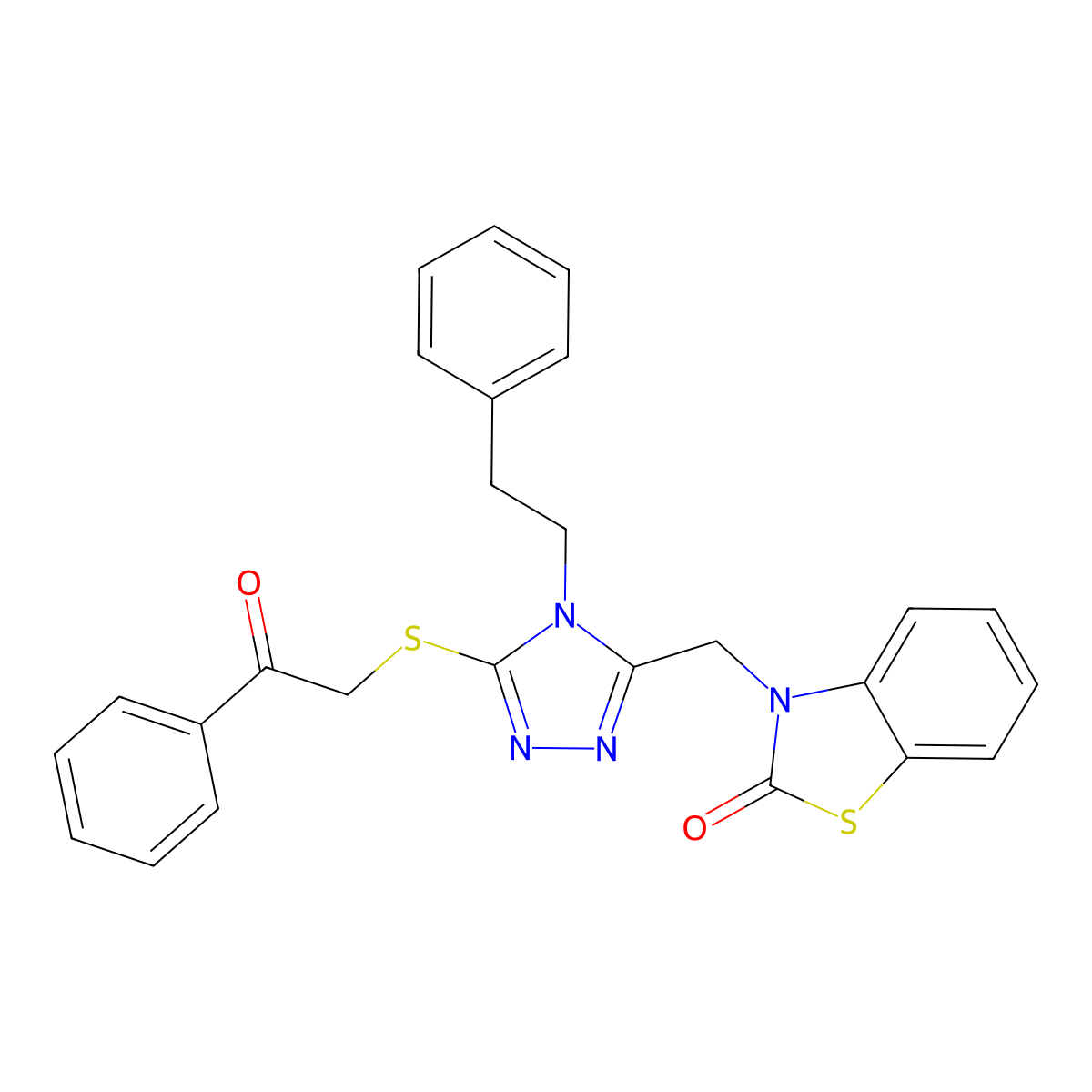 3-((5-((2-oxo-2-phenylethyl)thio)-4-phenethyl-4H-1,2,4-triazol-3-yl)methyl)benzo[d]thiazol-2(3H)-one molecular structure, CAS 862829-50-3