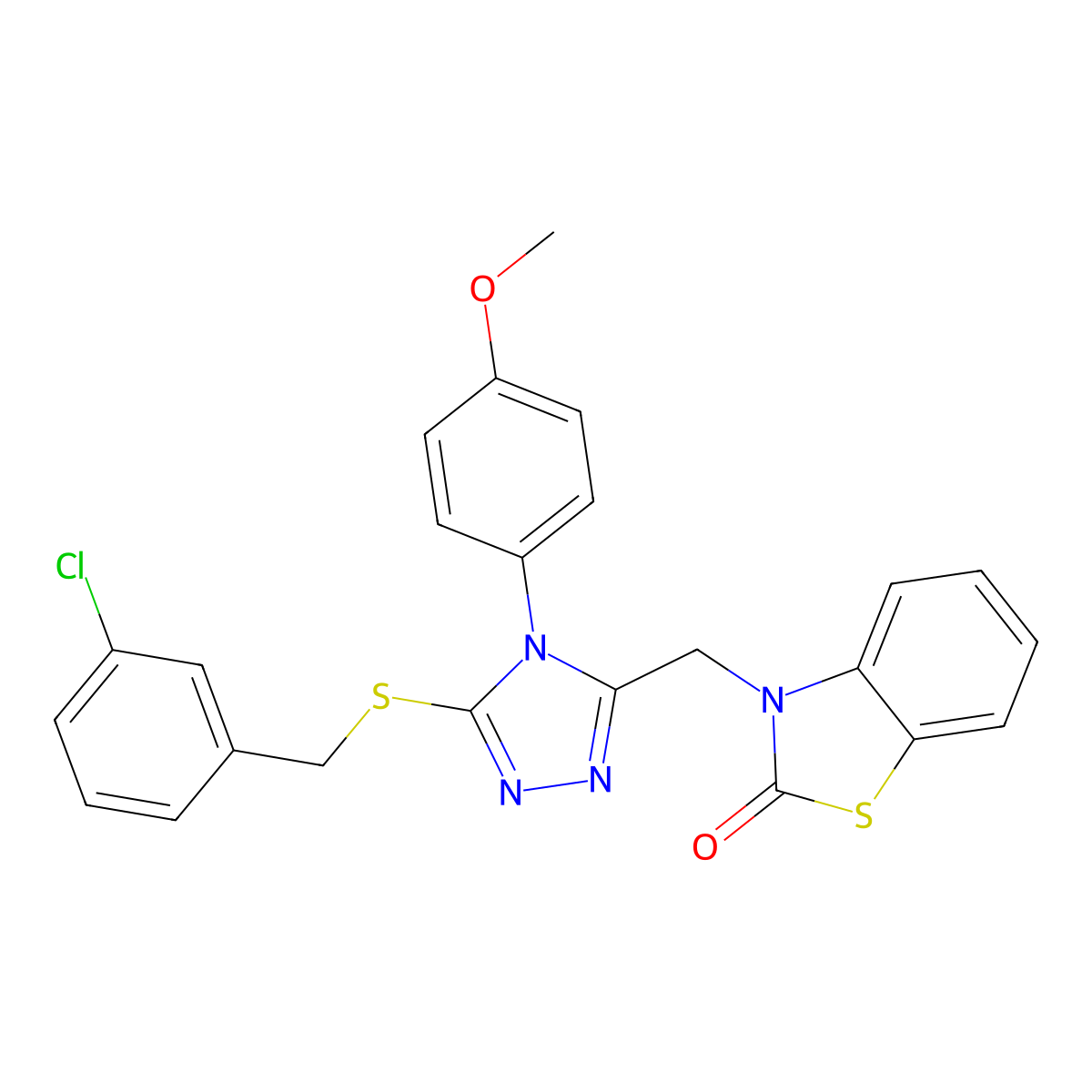3-((5-((3-chlorobenzyl)thio)-4-(4-methoxyphenyl)-4H-1,2,4-triazol-3-yl)methyl)benzo[d]thiazol-2(3H)-one molecular structure, CAS 862829-54-7