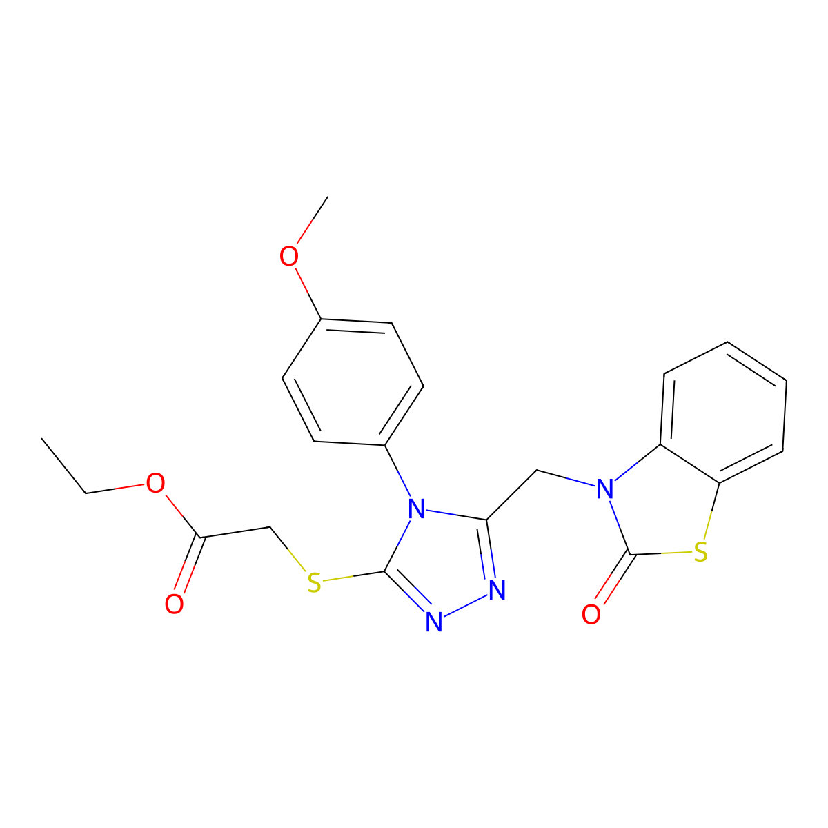 ethyl 2-((4-(4-methoxyphenyl)-5-((2-oxobenzo[d]thiazol-3(2H)-yl)methyl)-4H-1,2,4-triazol-3-yl)thio)acetate molecular structure, CAS 862829-56-9