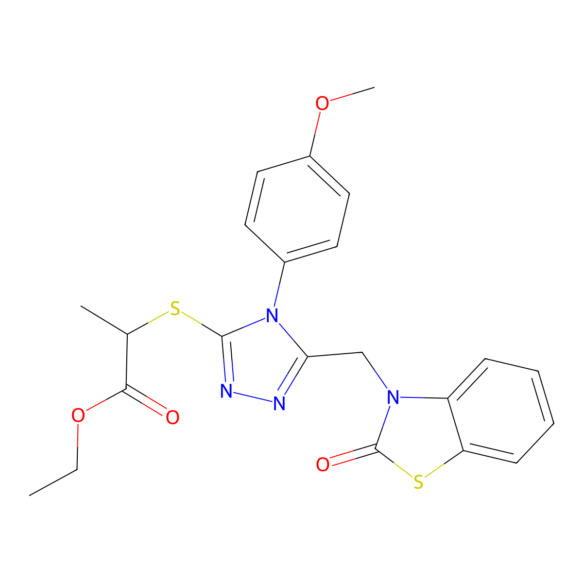 ethyl 2-((4-(4-methoxyphenyl)-5-((2-oxobenzo[d]thiazol-3(2H)-yl)methyl)-4H-1,2,4-triazol-3-yl)thio)propanoate molecular structure, CAS 862829-57-0