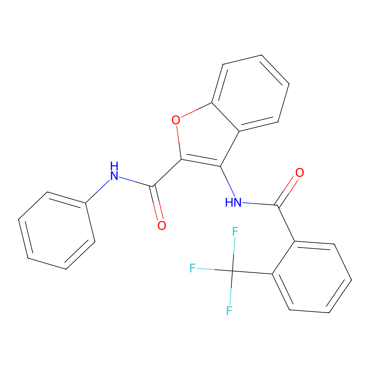 N-phenyl-3-(2-(trifluoromethyl)benzamido)benzofuran-2-carboxamide molecular structure, CAS 862829-73-0