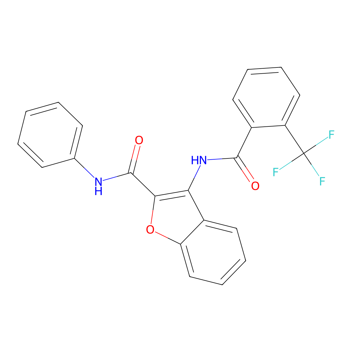 N-phenyl-3-(2-(trifluoromethyl)benzamido)benzofuran-2-carboxamide molecular structure, CAS 862829-73-0