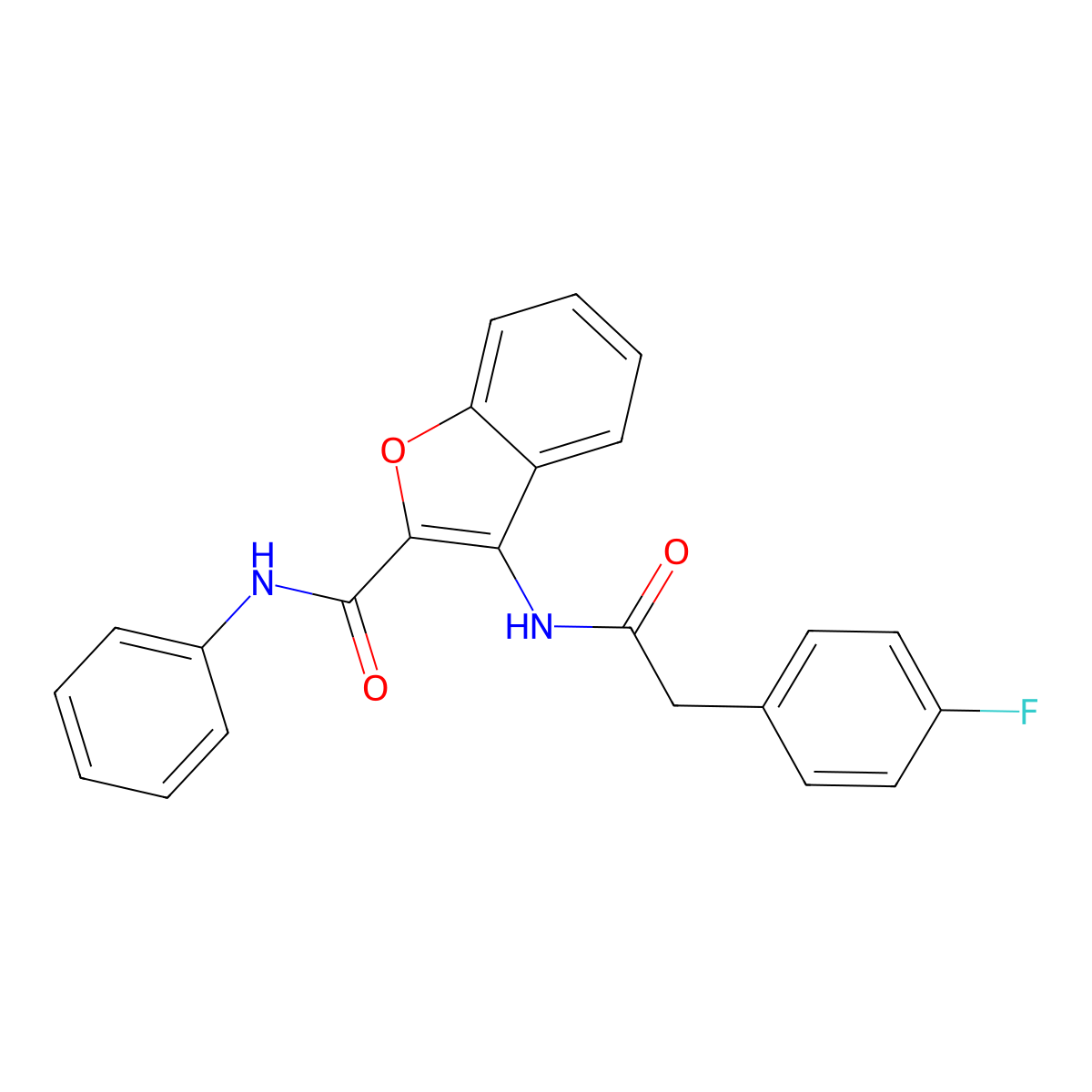 3-(2-(4-fluorophenyl)acetamido)-N-phenylbenzofuran-2-carboxamide molecular structure, CAS 862829-74-1