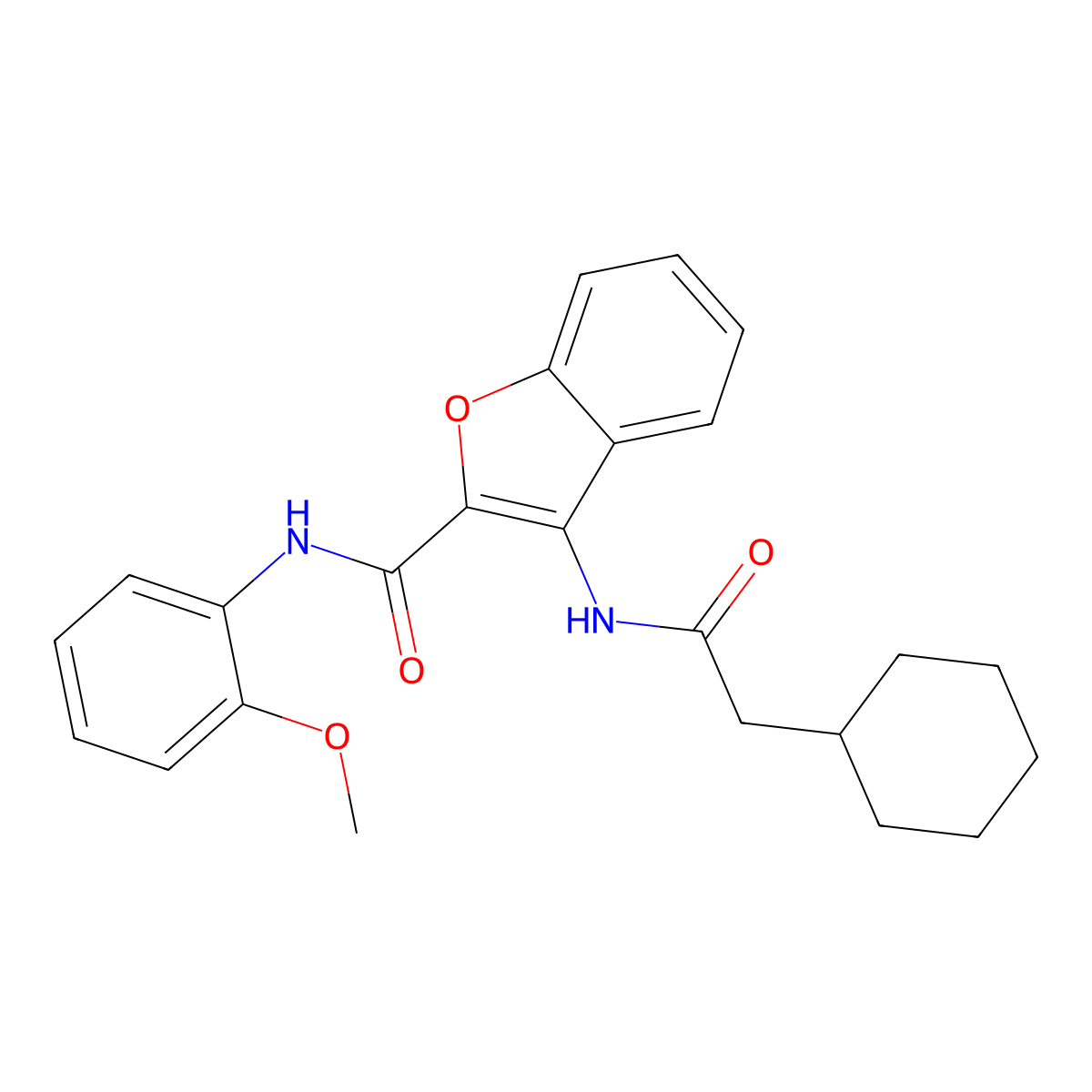 3-(2-cyclohexylacetamido)-N-(2-methoxyphenyl)benzofuran-2-carboxamide molecular structure, CAS 862829-84-3