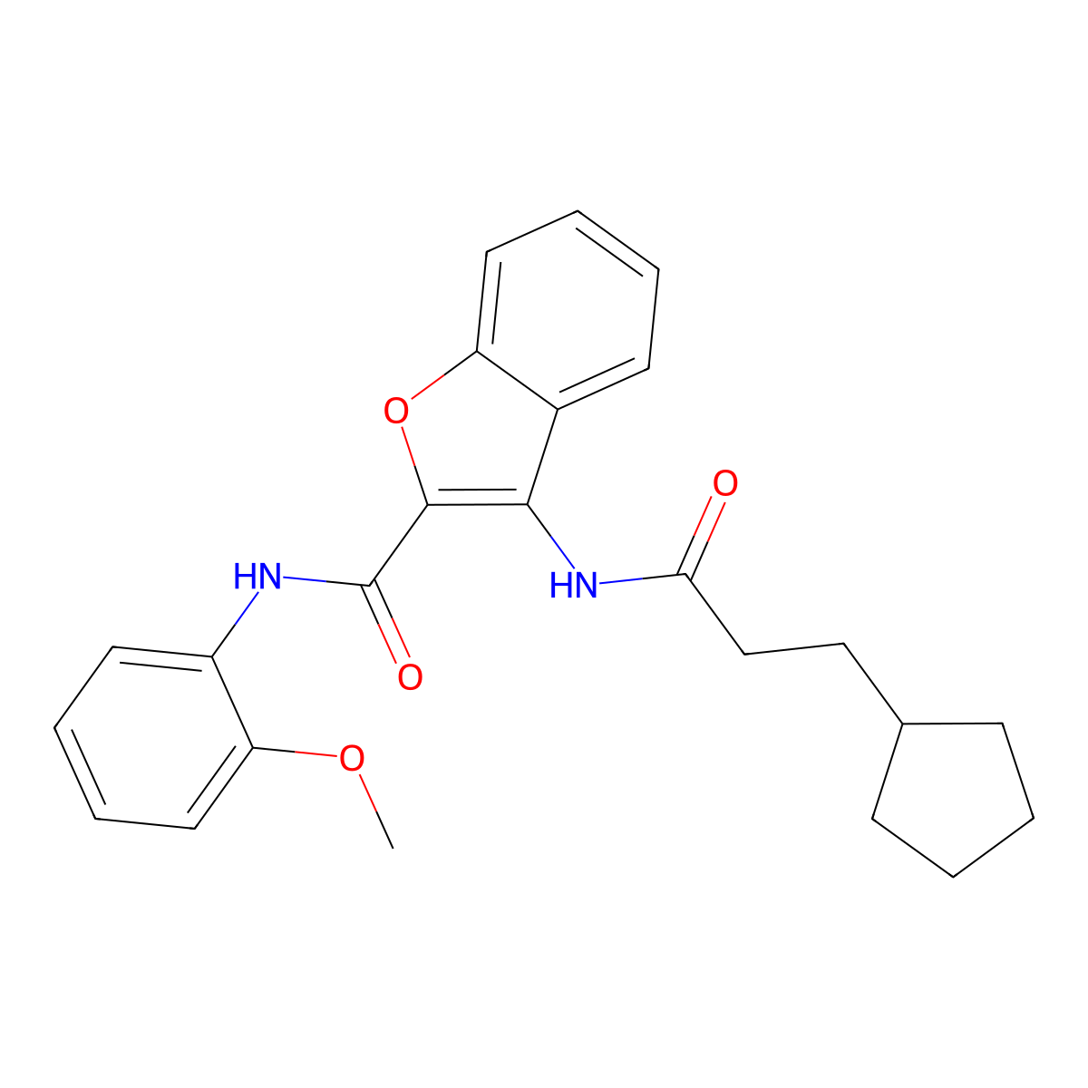 3-(3-cyclopentylpropanamido)-N-(2-methoxyphenyl)benzofuran-2-carboxamide molecular structure, CAS 862829-85-4