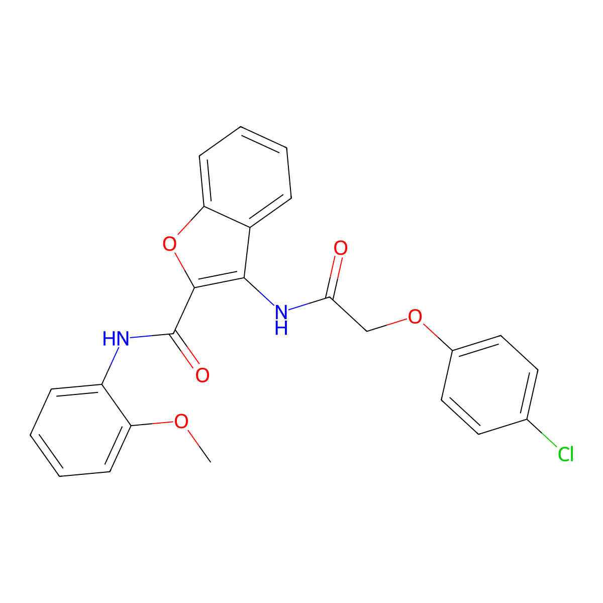 3-(2-(4-chlorophenoxy)acetamido)-N-(2-methoxyphenyl)benzofuran-2-carboxamide molecular structure, CAS 862830-15-7