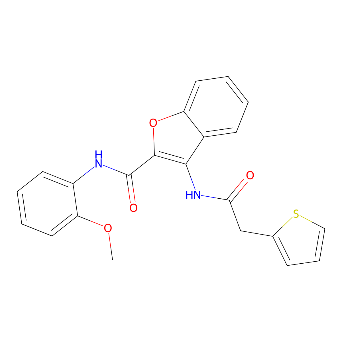 N-(2-methoxyphenyl)-3-(2-(thiophen-2-yl)acetamido)benzofuran-2-carboxamide molecular structure, CAS 862830-23-7