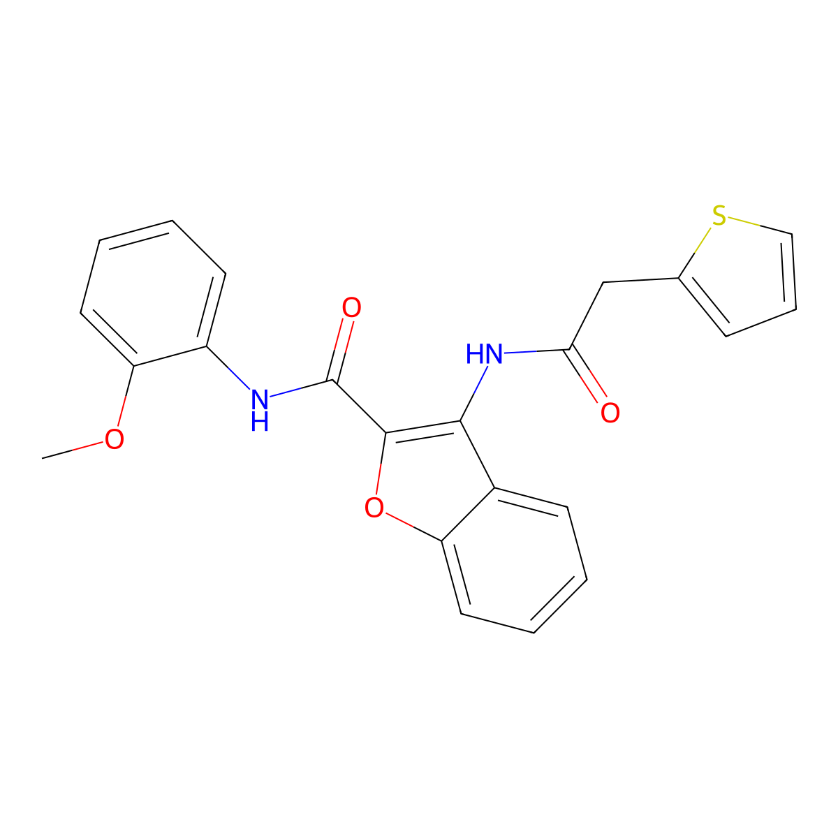 N-(2-methoxyphenyl)-3-(2-(thiophen-2-yl)acetamido)benzofuran-2-carboxamide molecular structure, CAS 862830-23-7