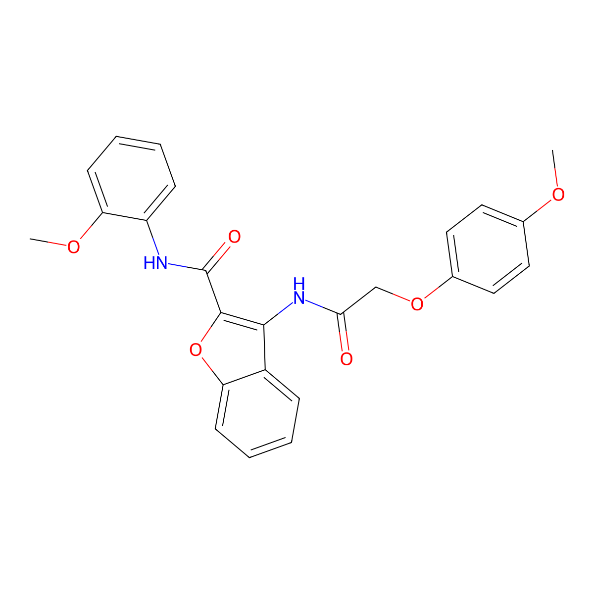 3-(2-(4-methoxyphenoxy)acetamido)-N-(2-methoxyphenyl)benzofuran-2-carboxamide molecular structure, CAS 862830-32-8