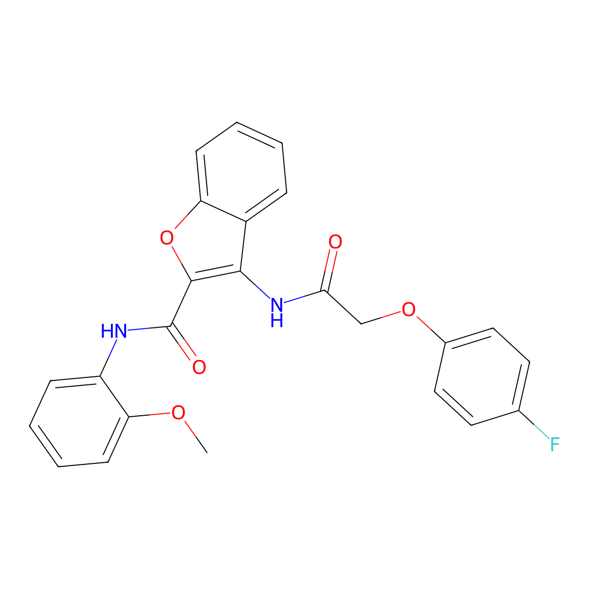3-(2-(4-fluorophenoxy)acetamido)-N-(2-methoxyphenyl)benzofuran-2-carboxamide molecular structure, CAS 862830-39-5