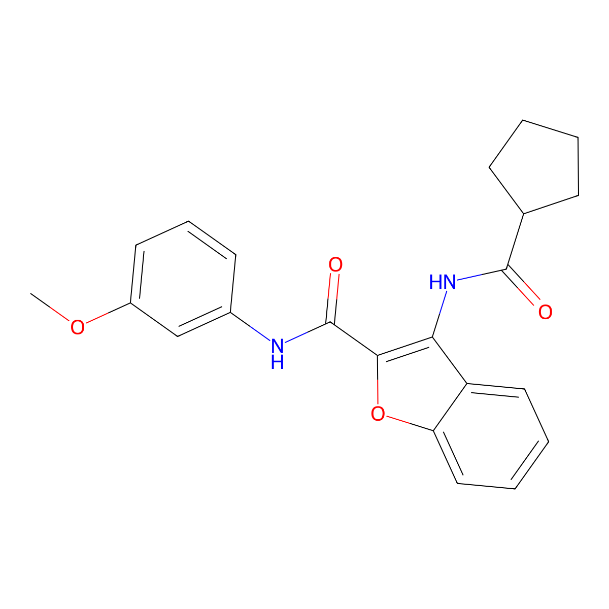 3-(cyclopentanecarboxamido)-N-(3-methoxyphenyl)benzofuran-2-carboxamide molecular structure, CAS 862830-46-4