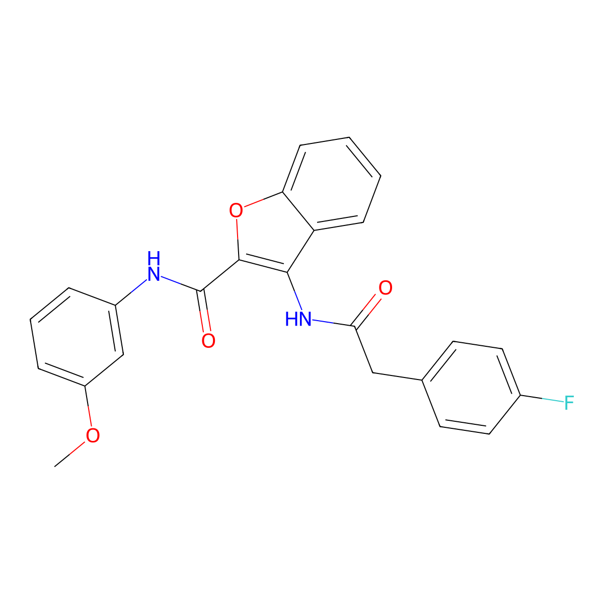 3-(2-(4-fluorophenyl)acetamido)-N-(3-methoxyphenyl)benzofuran-2-carboxamide molecular structure, CAS 862830-66-8