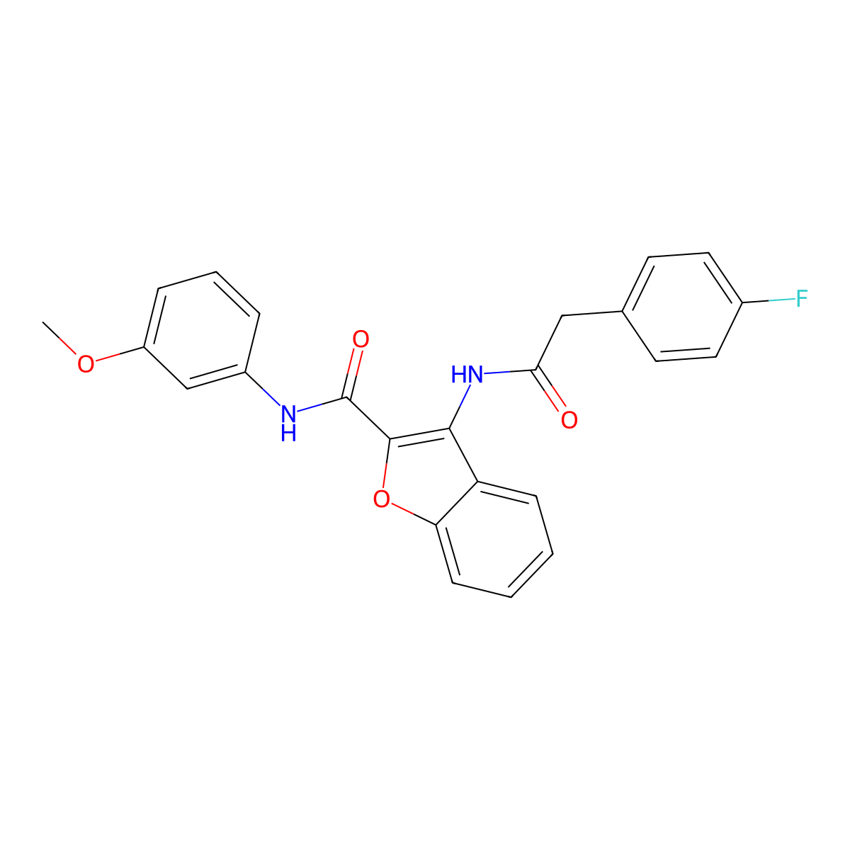 3-(2-(4-fluorophenyl)acetamido)-N-(3-methoxyphenyl)benzofuran-2-carboxamide molecular structure, CAS 862830-66-8