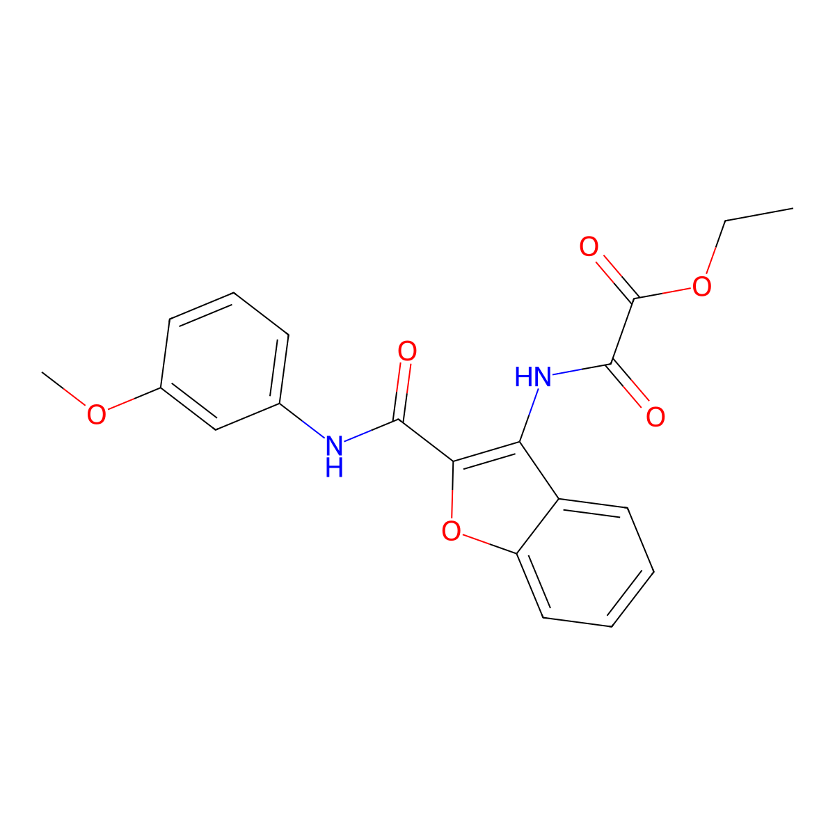 Ethyl 2-((2-((3-methoxyphenyl)carbamoyl)benzofuran-3-yl)amino)-2-oxoacetate molecular structure, CAS 862830-79-3