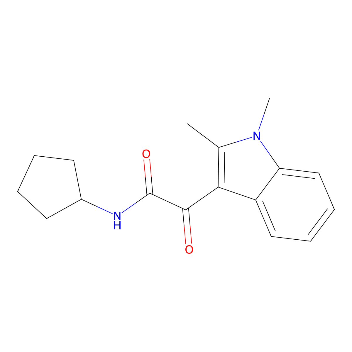 N-cyclopentyl-2-(1,2-dimethyl-1H-indol-3-yl)-2-oxoacetamide molecular structure, CAS 862830-97-5