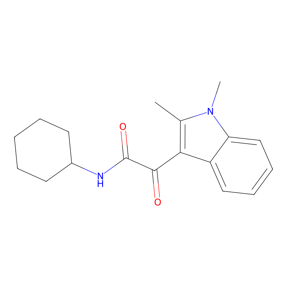 N-cyclohexyl-2-(1,2-dimethyl-1H-indol-3-yl)-2-oxoacetamide molecular structure, CAS 862830-98-6