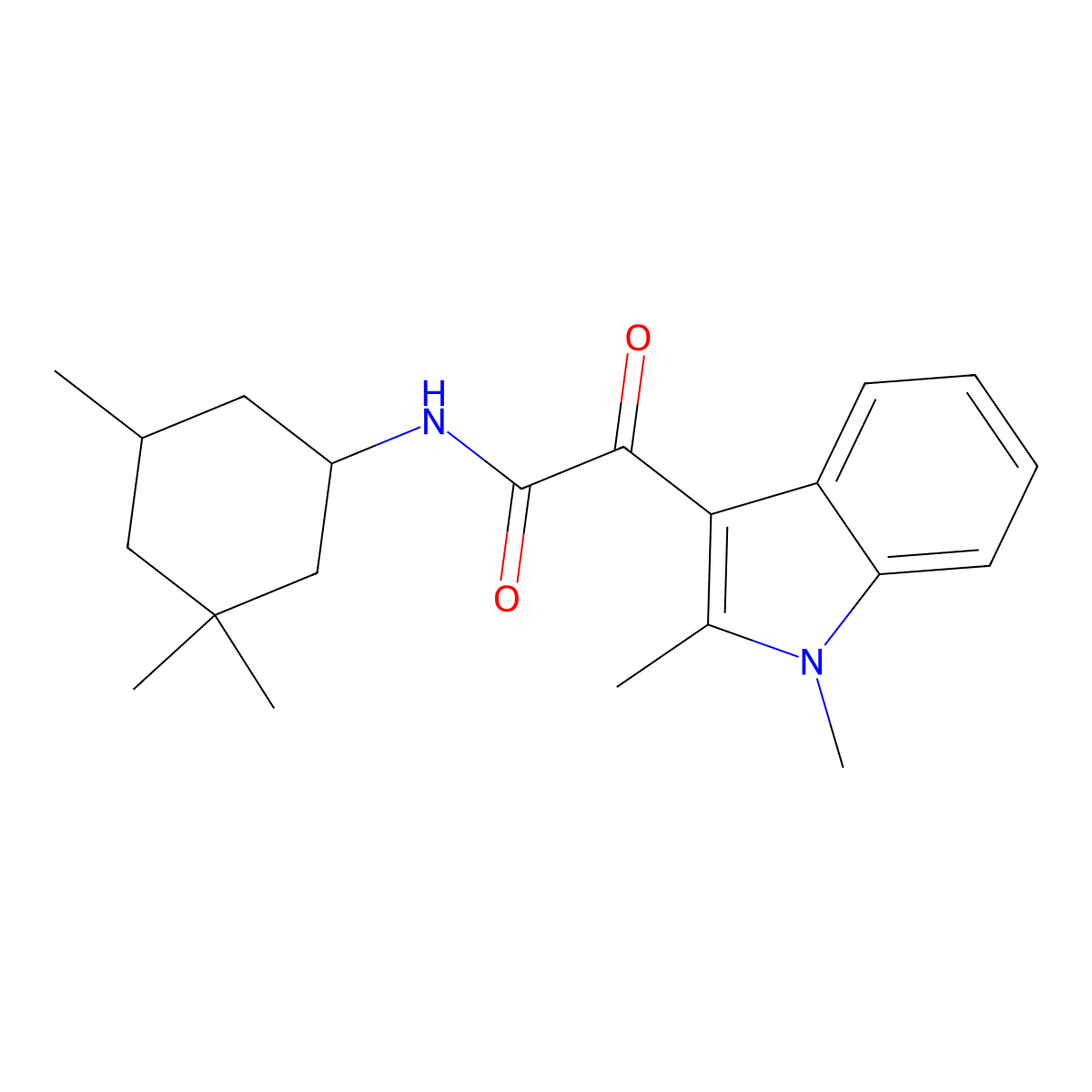 2-(1,2-dimethyl-1H-indol-3-yl)-2-oxo-N-(3,3,5-trimethylcyclohexyl)acetamide molecular structure, CAS 862830-99-7