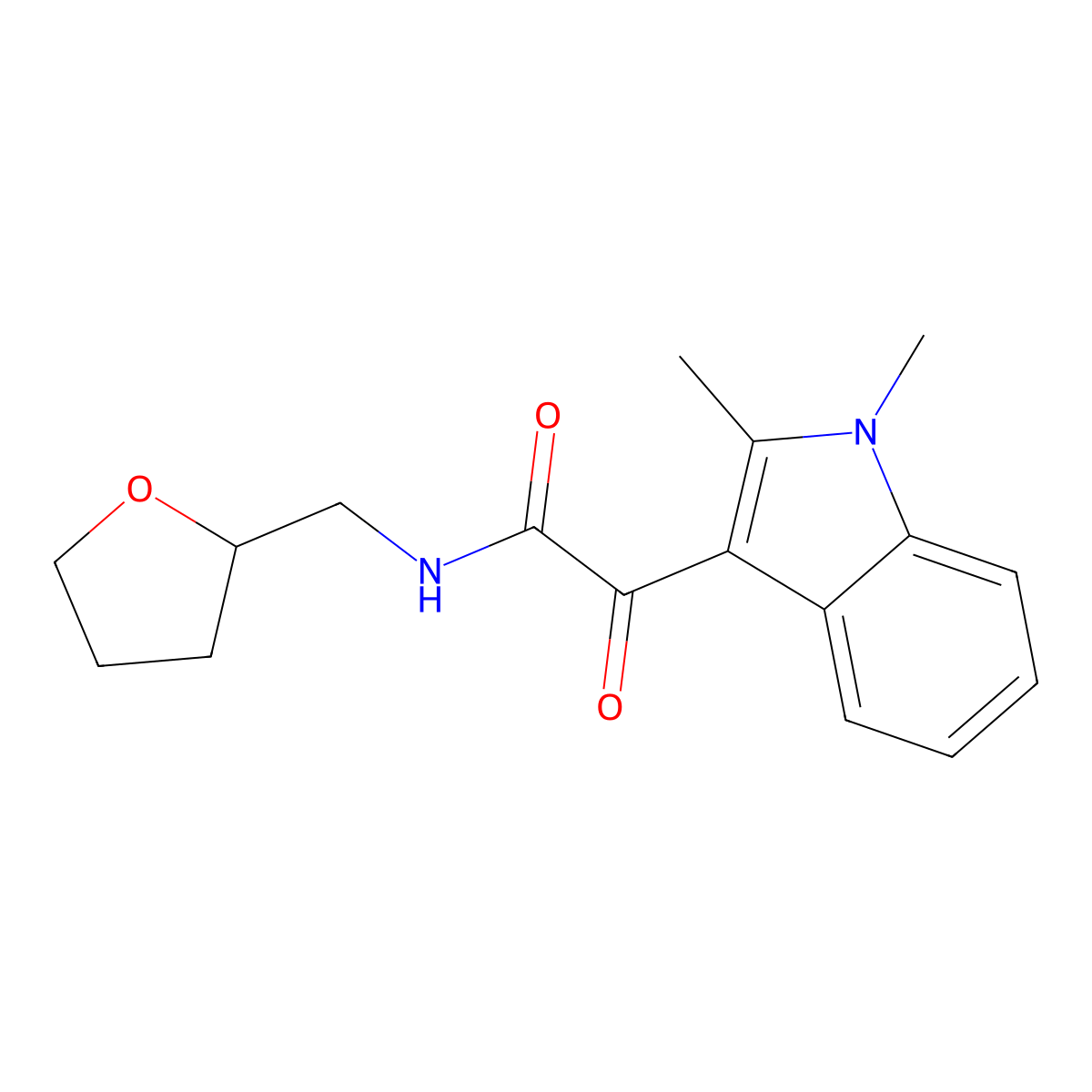 2-(1,2-dimethyl-1H-indol-3-yl)-2-oxo-N-((tetrahydrofuran-2-yl)methyl)acetamide molecular structure, CAS 862831-01-4