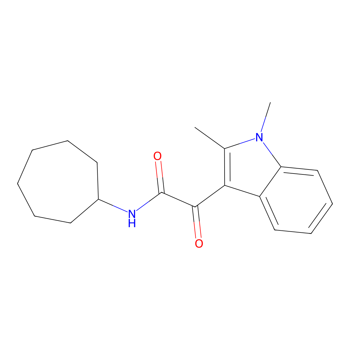 N-cycloheptyl-2-(1,2-dimethyl-1H-indol-3-yl)-2-oxoacetamide molecular structure, CAS 862831-02-5