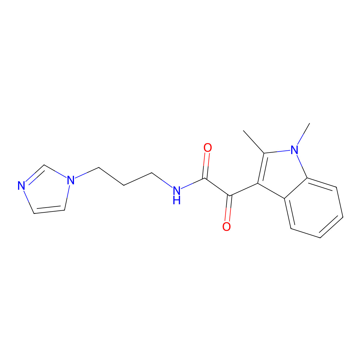 N-(3-(1H-imidazol-1-yl)propyl)-2-(1,2-dimethyl-1H-indol-3-yl)-2-oxoacetamide molecular structure, CAS 862831-03-6