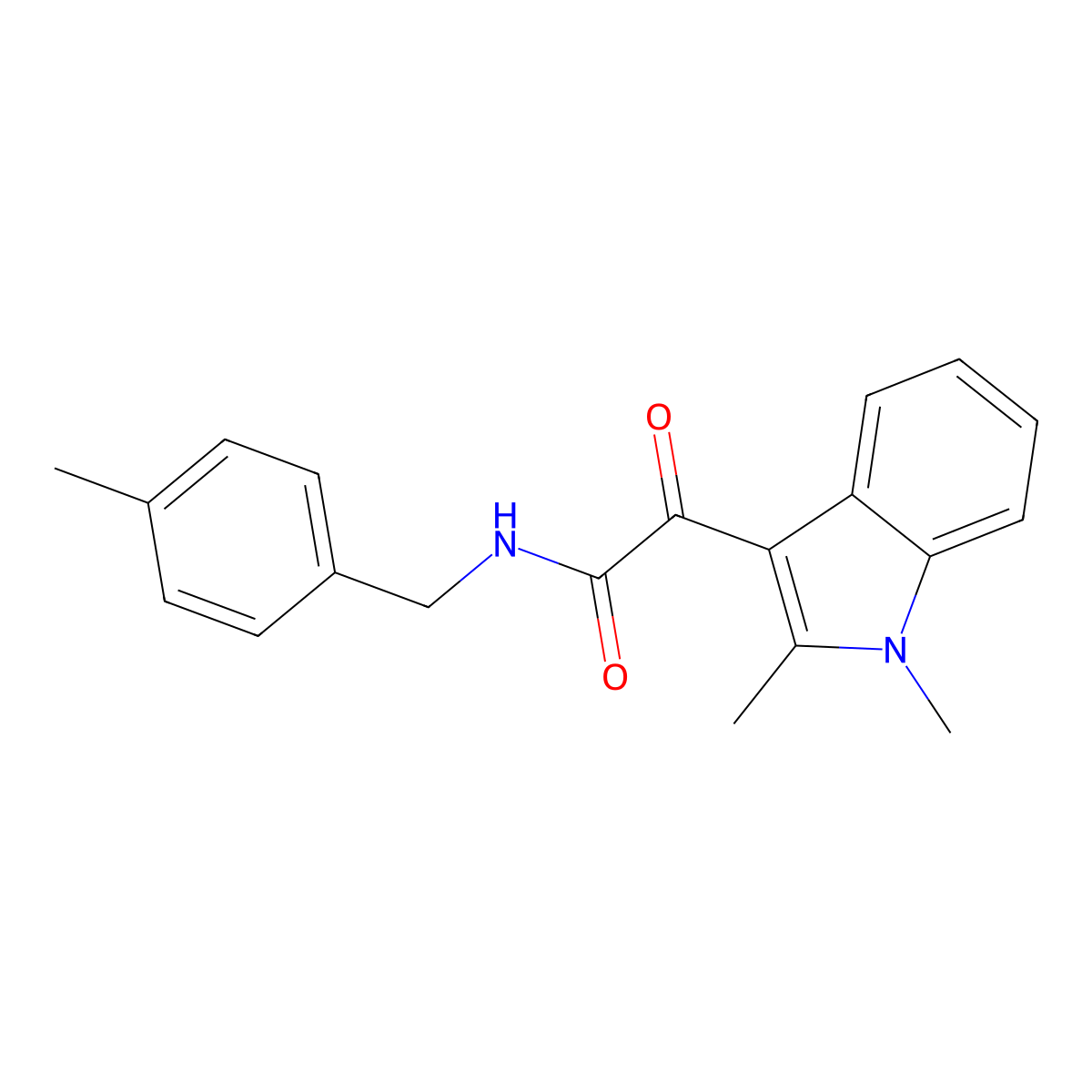 2-(1,2-dimethylindol-3-yl)-N-[(4-methylphenyl)methyl]-2-oxoacetamide molecular structure, CAS 862831-10-5