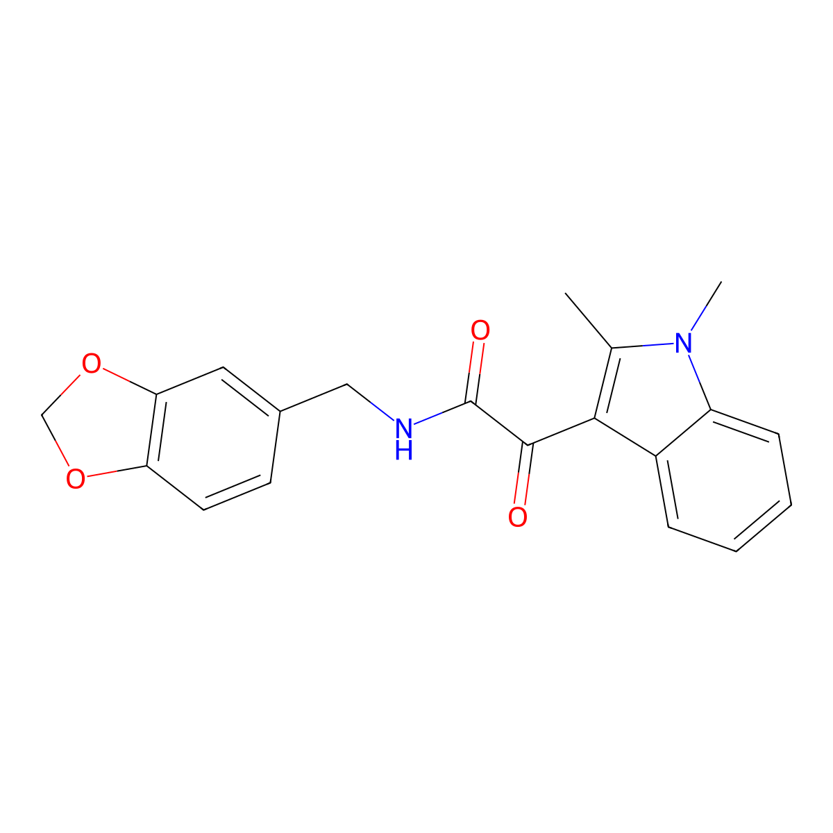 N-(1,3-benzodioxol-5-ylmethyl)-2-(1,2-dimethylindol-3-yl)-2-oxoacetamide molecular structure, CAS 862831-11-6