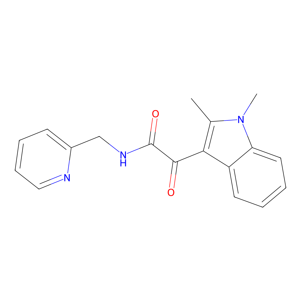 2-(1,2-dimethyl-1H-indol-3-yl)-2-oxo-N-(pyridin-2-ylmethyl)acetamide molecular structure, CAS 862831-15-0