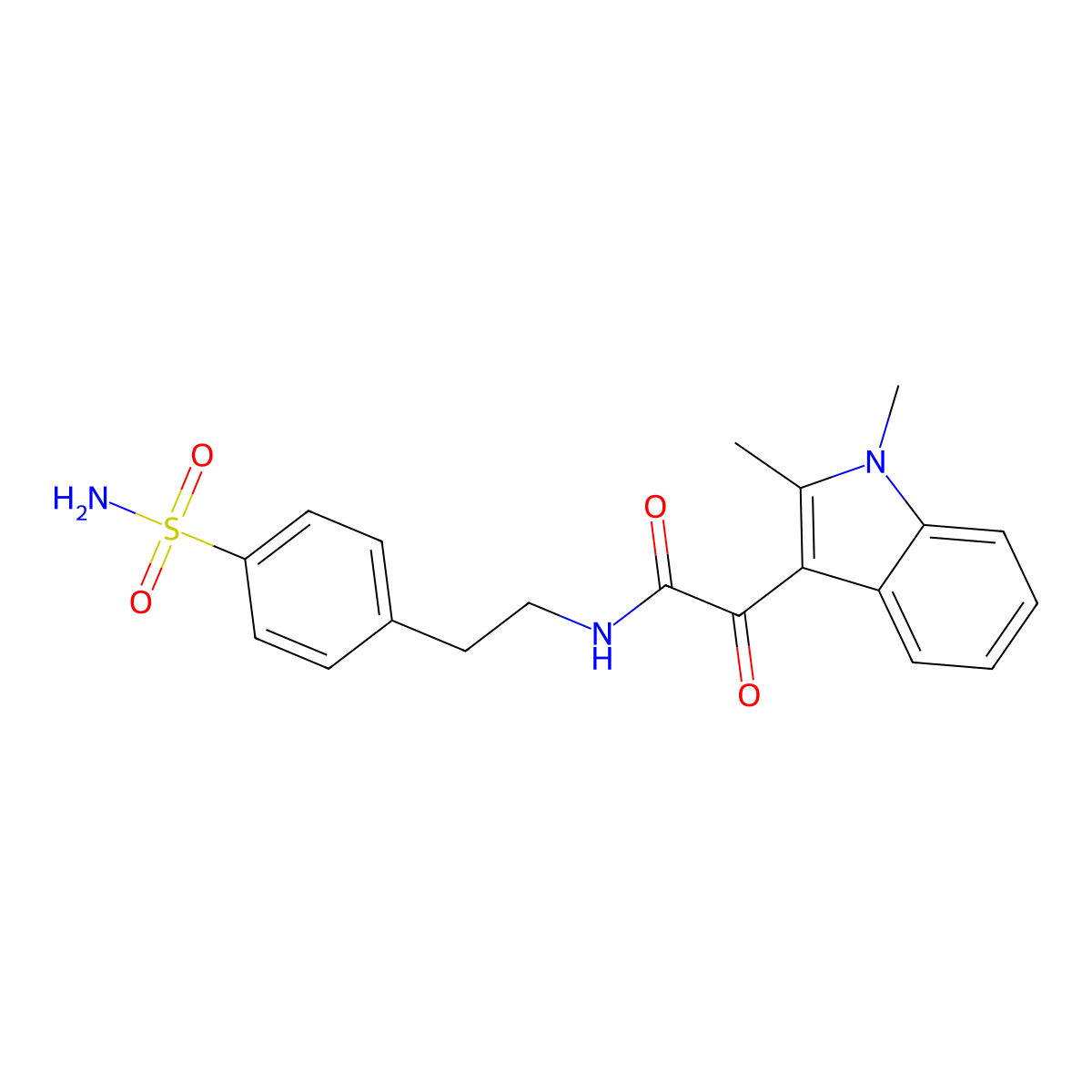 2-(1,2-dimethyl-1H-indol-3-yl)-2-oxo-N-(4-sulfamoylphenethyl)acetamide molecular structure, CAS 862831-19-4