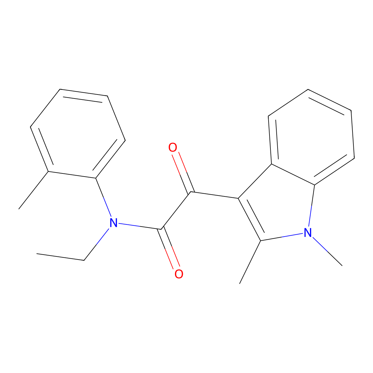 2-(1,2-dimethylindol-3-yl)-N-ethyl-N-(2-methylphenyl)-2-oxoacetamide molecular structure, CAS 862831-28-5