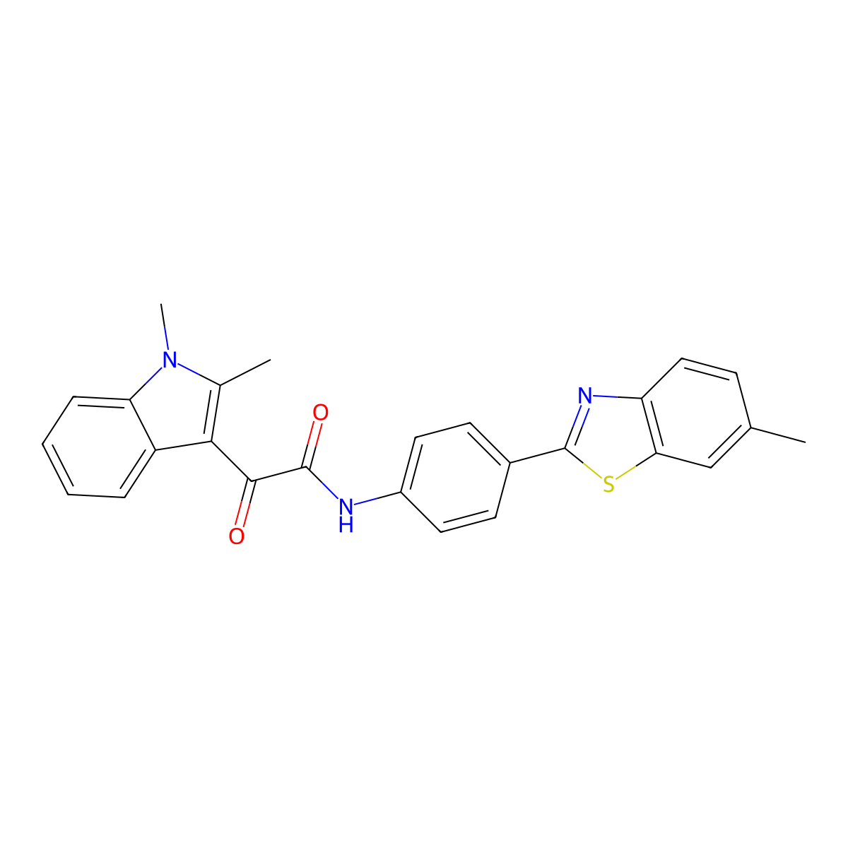 2-(1,2-dimethyl-1H-indol-3-yl)-N-(4-(6-methylbenzo[d]thiazol-2-yl)phenyl)-2-oxoacetamide molecular structure, CAS 862831-63-8