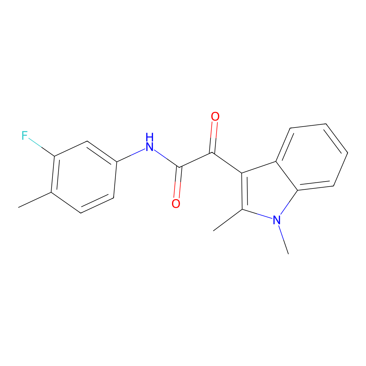 2-(1,2-dimethyl-1H-indol-3-yl)-N-(3-fluoro-4-methylphenyl)-2-oxoacetamide molecular structure, CAS 862831-78-5