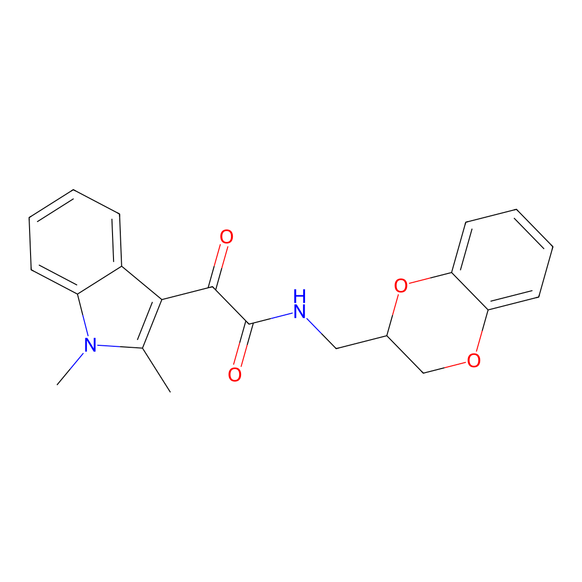 N-((2,3-dihydrobenzo[b][1,4]dioxin-2-yl)methyl)-2-(1,2-dimethyl-1H-indol-3-yl)-2-oxoacetamide molecular structure, CAS 862831-97-8