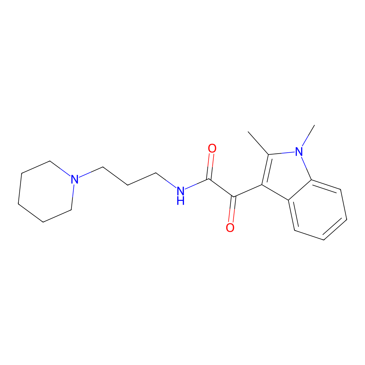 2-(1,2-dimethyl-1H-indol-3-yl)-2-oxo-N-(3-(piperidin-1-yl)propyl)acetamide molecular structure, CAS 862831-99-0