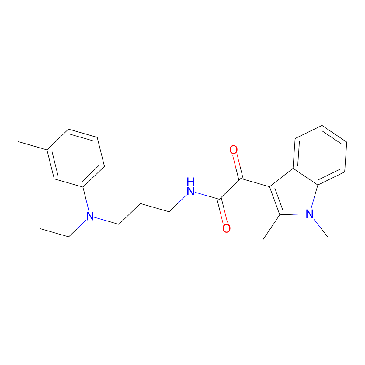 2-(1,2-dimethylindol-3-yl)-N-[3-(N-ethyl-3-methylanilino)propyl]-2-oxoacetamide molecular structure, CAS 862832-00-6