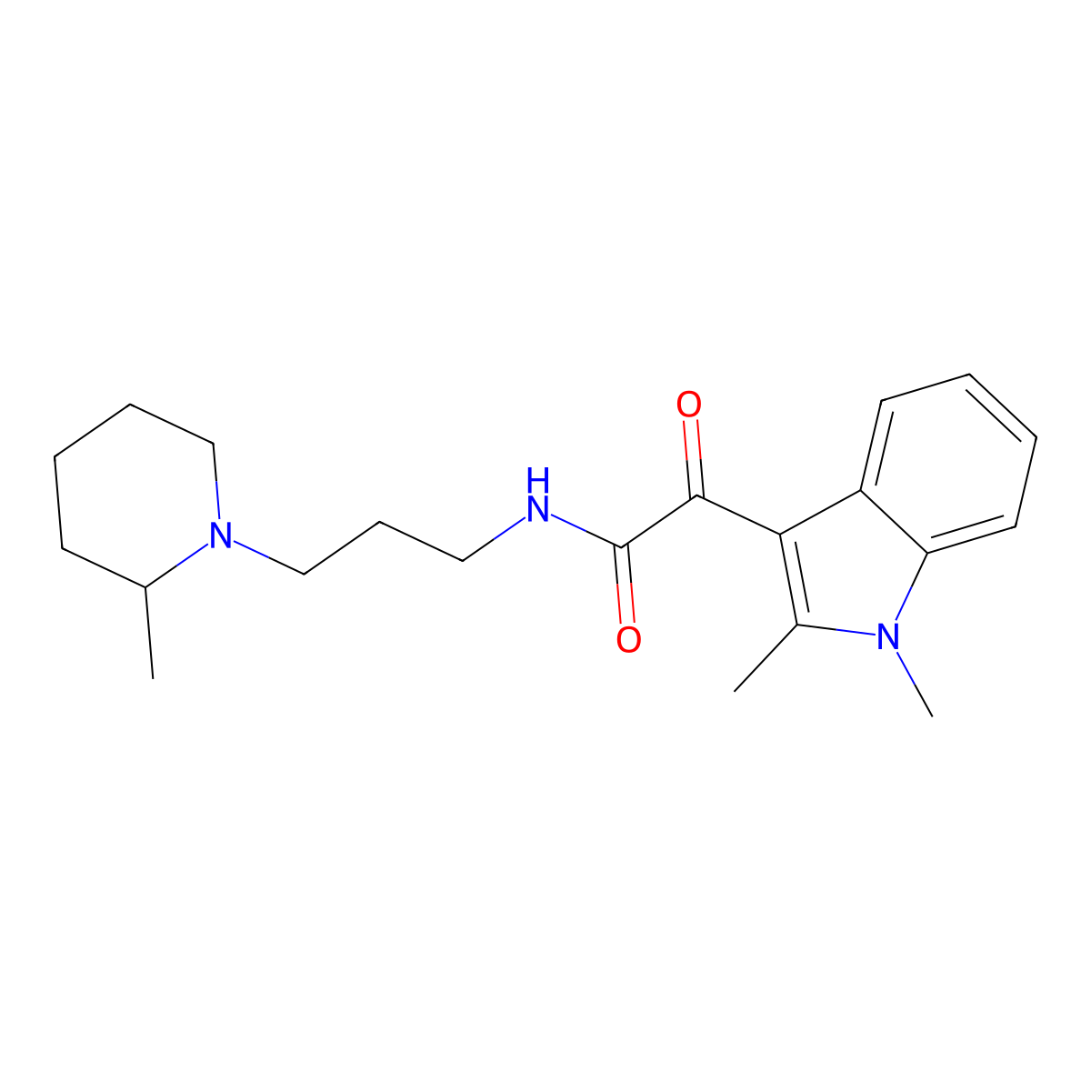2-(1,2-dimethyl-1H-indol-3-yl)-N-(3-(2-methylpiperidin-1-yl)propyl)-2-oxoacetamide molecular structure, CAS 862832-17-5