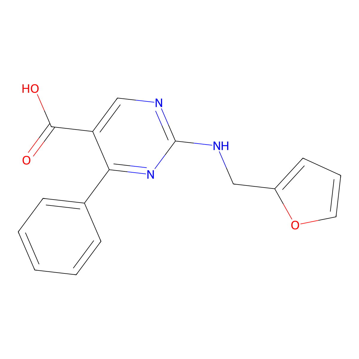 2-((Furan-2-ylmethyl)amino)-4-phenylpyrimidine-5-carboxylic acid molecular structure, CAS 862838-46-8