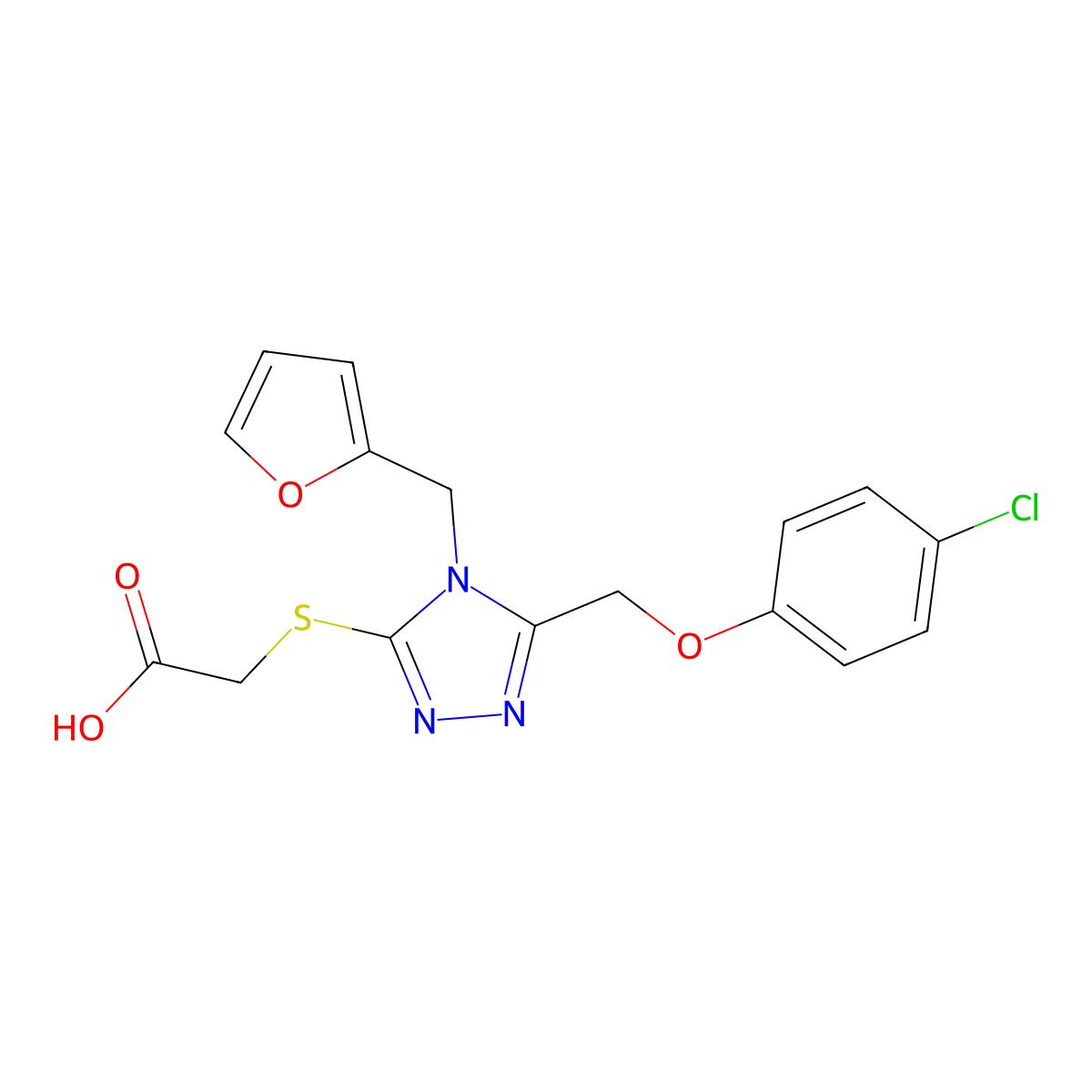 2-{[5-(4-chlorophenoxymethyl)-4-(furan-2-ylmethyl)-4H-1,2,4-triazol-3-yl]sulfanyl}acetic acid molecular structure, CAS 862901-00-6