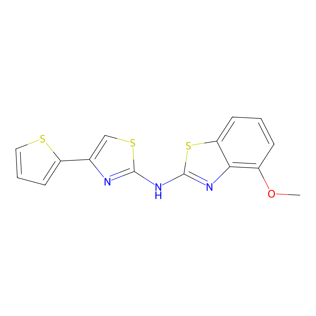 4-methoxy-N-(4-thiophen-2-yl-1,3-thiazol-2-yl)-1,3-benzothiazol-2-amine molecular structure, CAS 862973-96-4