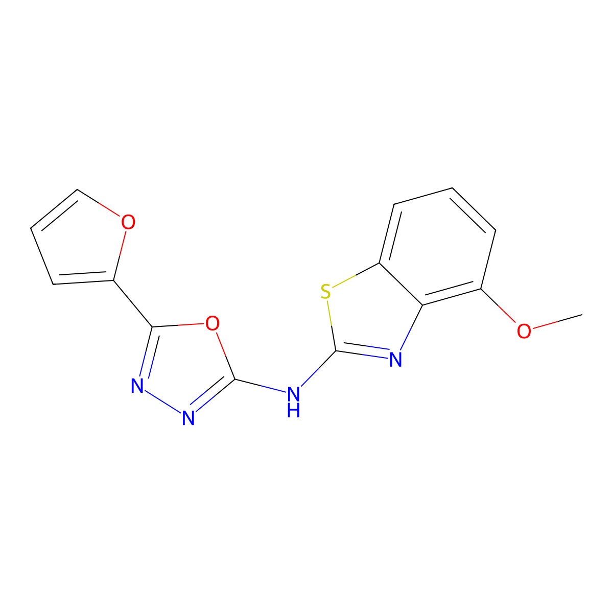 5-(furan-2-yl)-N-(4-methoxybenzo[d]thiazol-2-yl)-1,3,4-oxadiazol-2-amine molecular structure, CAS 862974-20-7