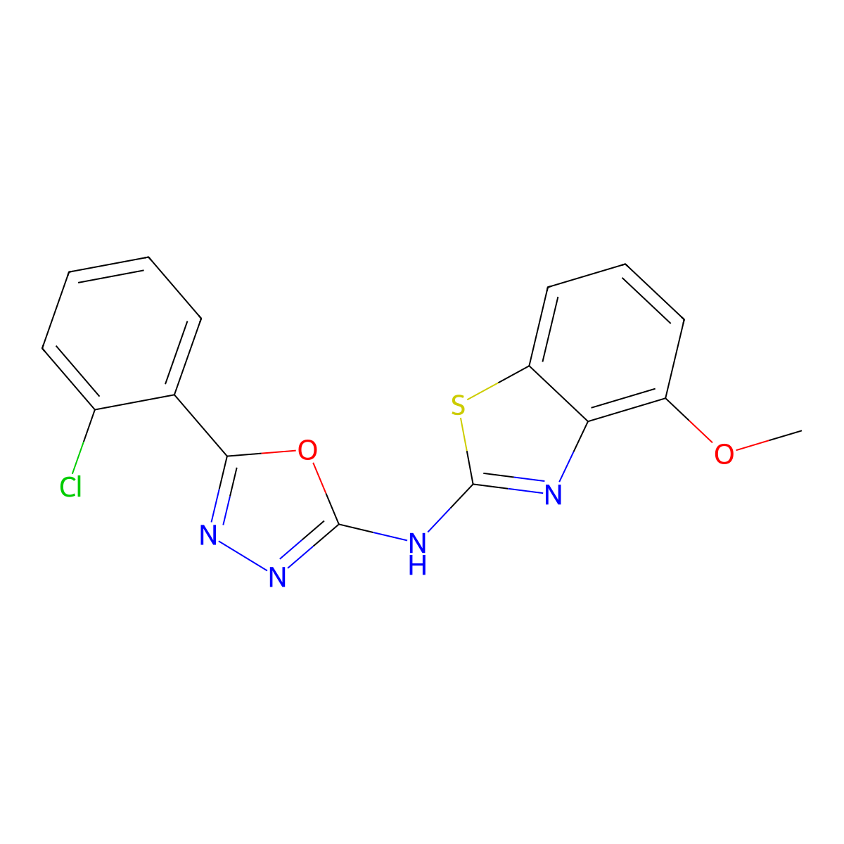 5-(2-chlorophenyl)-N-(4-methoxybenzo[d]thiazol-2-yl)-1,3,4-oxadiazol-2-amine molecular structure, CAS 862974-21-8