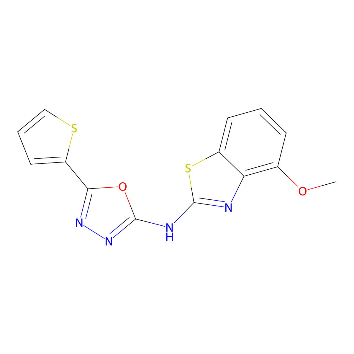 N-(4-methoxybenzo[d]thiazol-2-yl)-5-(thiophen-2-yl)-1,3,4-oxadiazol-2-amine molecular structure, CAS 862974-28-5